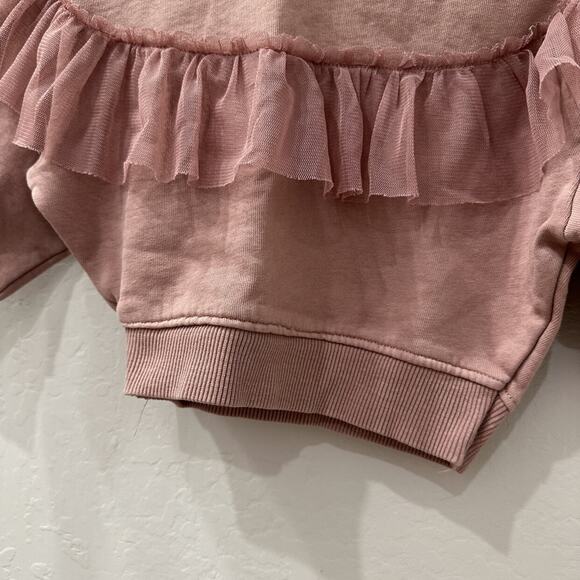 Zara Dark Blush Pink Tulle Ruffle Sweatshirt - Picture 3 of 6